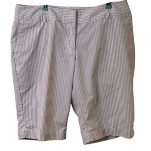 Adidas Woman's Pink Blue‎ Pinstripe Bermuda Climalite Shorts Summer Athletic 10